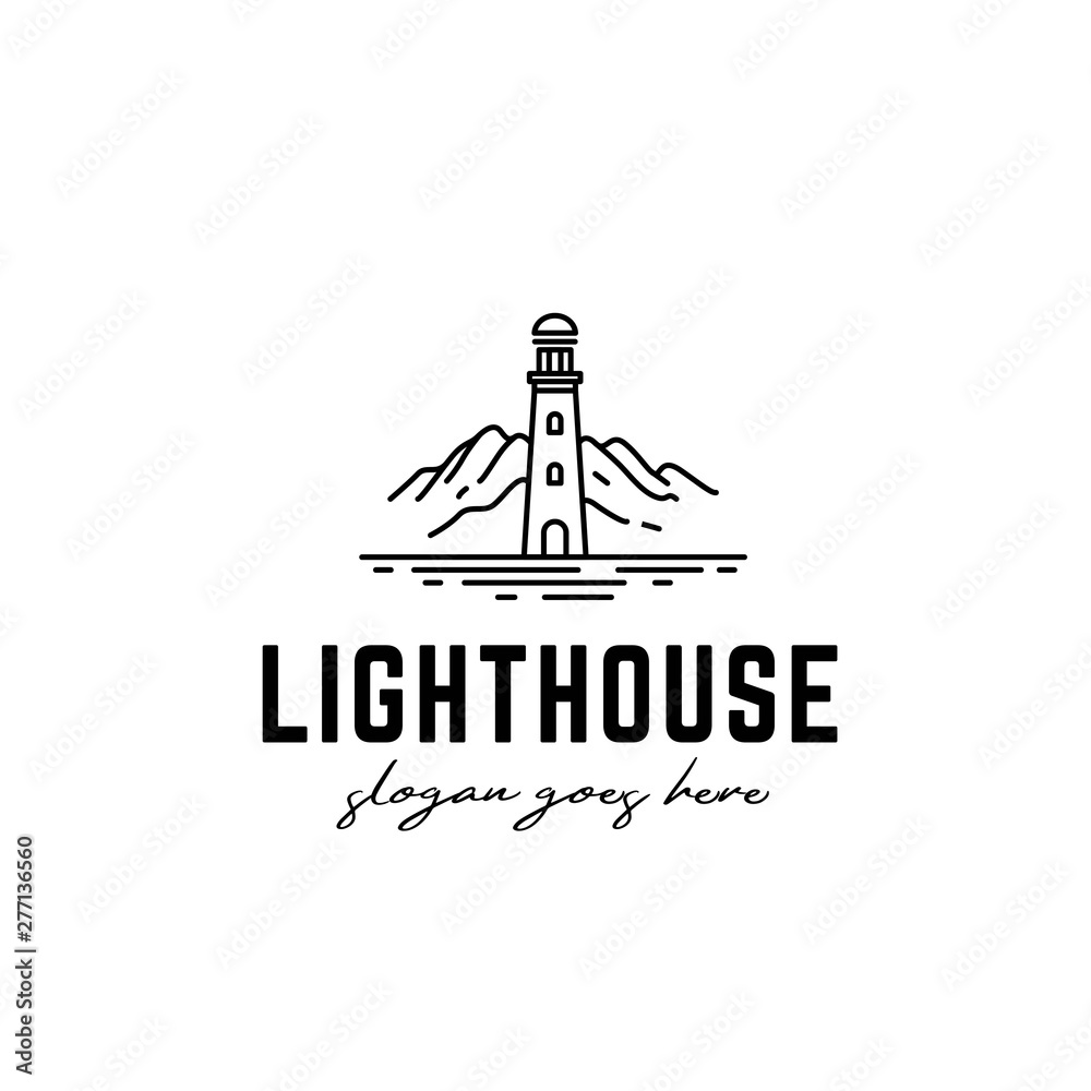 Classic lighthouse line art graphic logo design