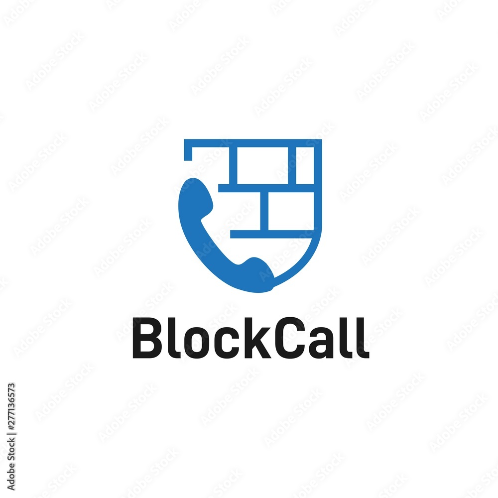 Fototapeta premium Phone call with block wall shield logo design