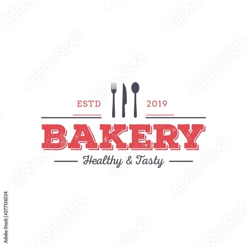 Bakery logotype with spoon, fork and knife illustration