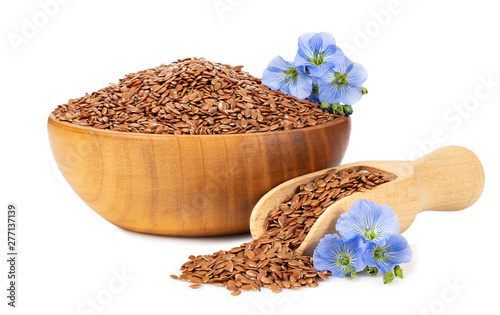 Canvas Print flax seeds and flowers in bowl