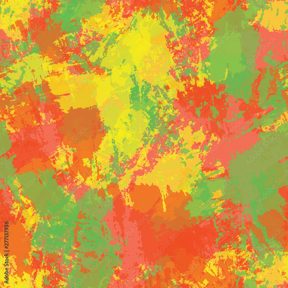 Seamless abstract background of paint strokes red, yellow, green.