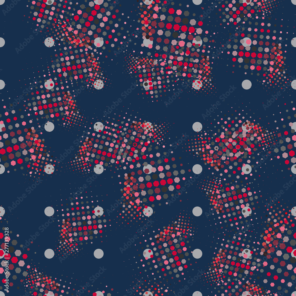 Abstract geometric halftone seamless pattern. Hipster fashion design print hexagonal pattern. Modern stylish texture. Repeating tiles from small triangles. 