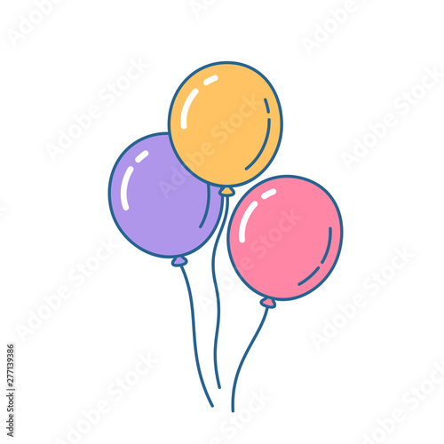 Bunch of balloons flying in the air. Happy birthday, party concept. Isolated vector illustration.