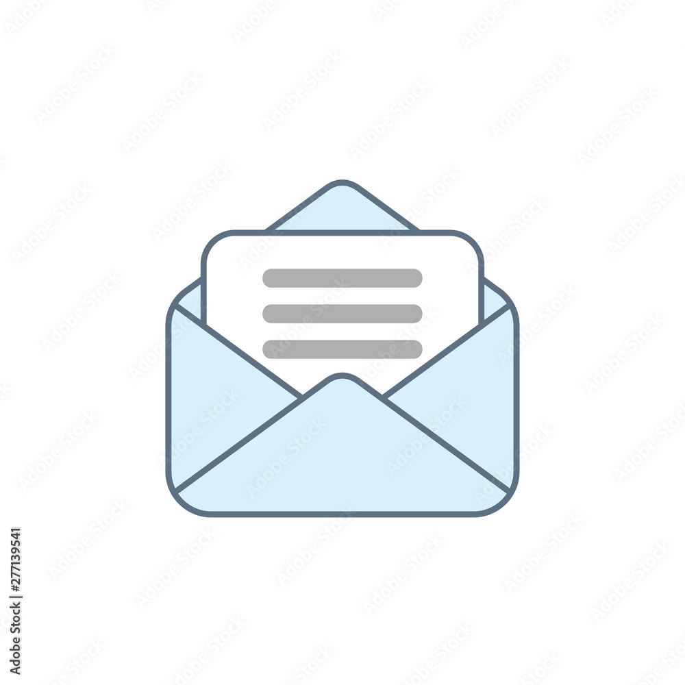 Blue mail envelope with the document. E-mail messages icon. Blue mail envelope with the document. E-mail messages icon.
