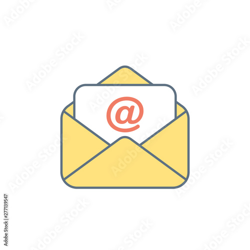 Blue mail envelope with the document. E-mail messages icon.
