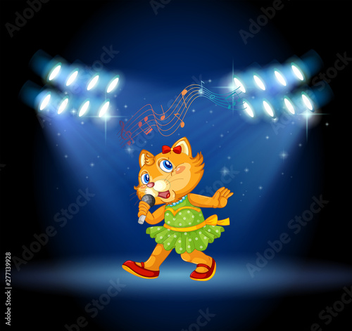 A cat singing on the stage