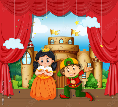 Boy and girl perform drama on stage
