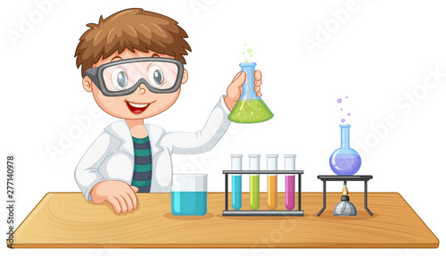 A boy in chemistry class