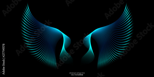 Abstract symmetry wings line blue green colors isolated on black background. Vector illustration in concept of freedom.