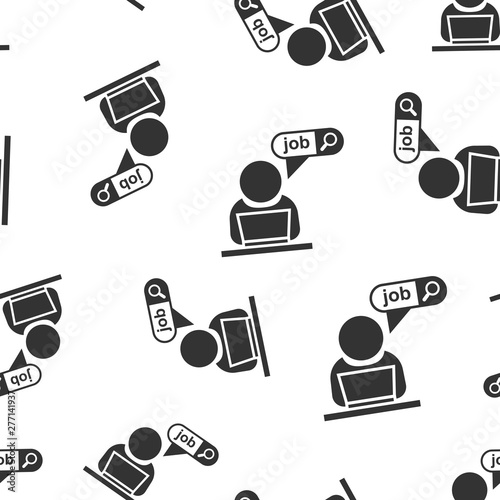 Search job vacancy icon seamless pattern background. Laptop career vector illustration on white isolated background. Find vacancy business concept.