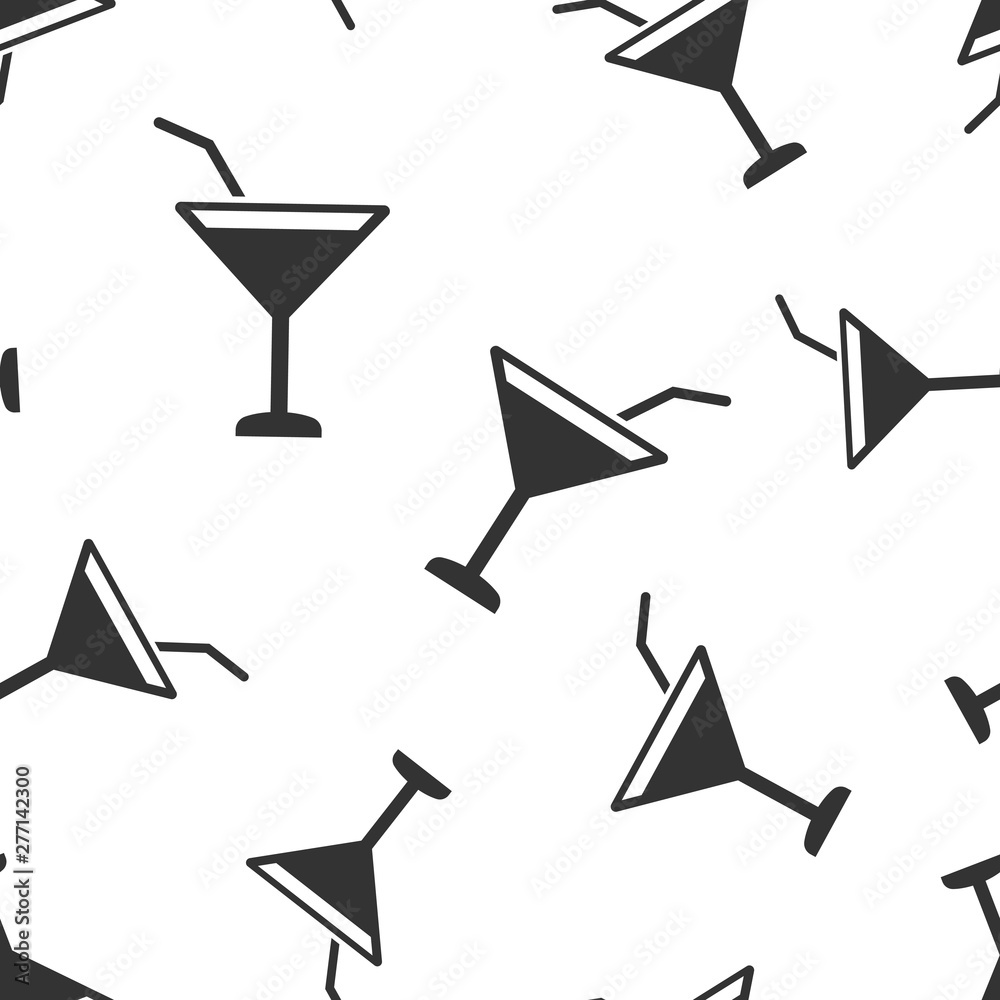 Alcohol cocktail icon seamless pattern background. Drink glass vector illustration on white isolated background. Martini liquid business concept. Alcohol cocktail icon seamless pattern background. Drink glass vector illustration on white isolated background. Martini liquid business concept.
