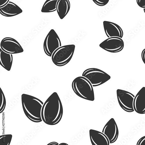 Almond icon seamless pattern background. Bean vector illustration on white isolated background. Nut business concept.