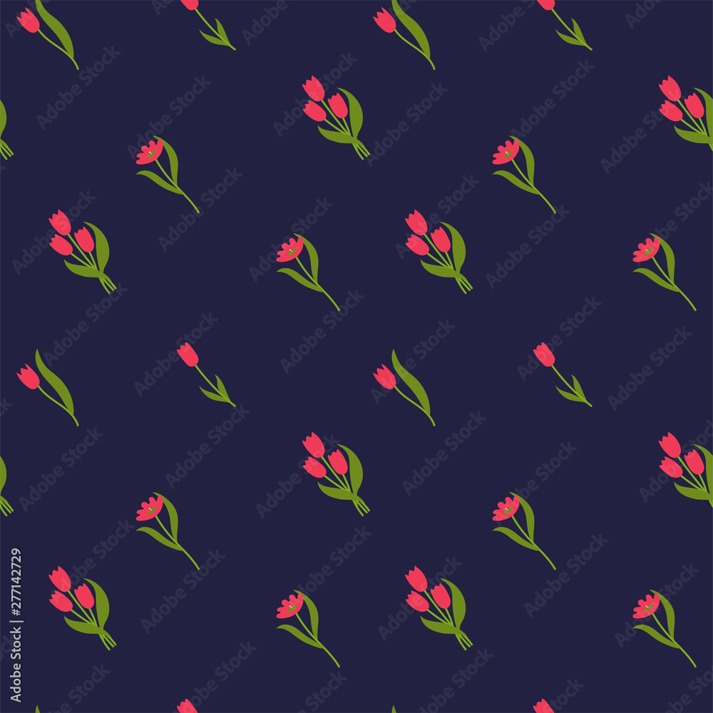 Floral seamless pattern. Tulip. Vector flowers. Fashion print. Design for textile or clothes. Hand drawn repeating elements. Natural background