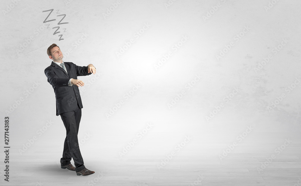 Tired businessman with sleeping sickness going somewhere Tired businessman with sleeping sickness going somewhere