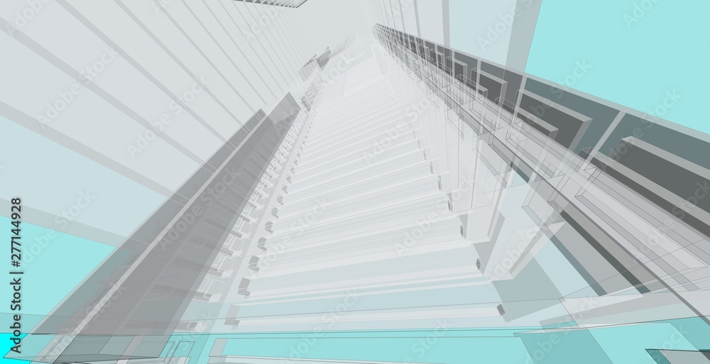 3D illustration architecture building perspective lines. 3D illustration architecture building perspective lines.