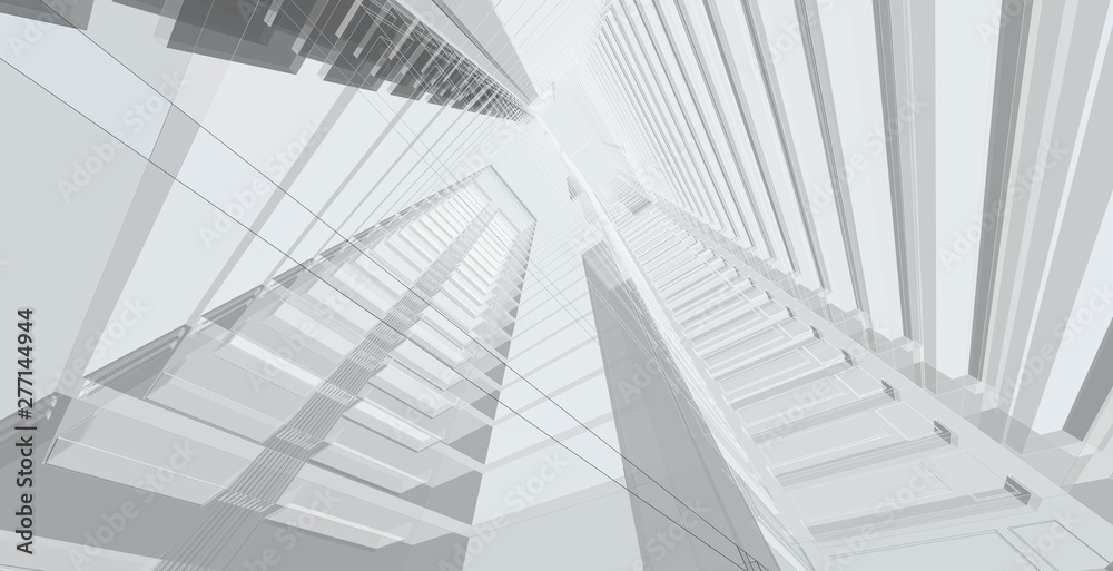 Obraz premium 3D illustration architecture building perspective lines.