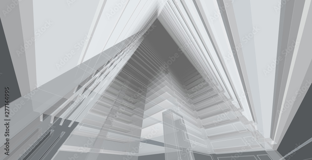 Obraz premium 3D illustration architecture building perspective lines.