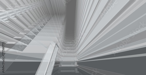 3D illustration architecture building perspective lines.