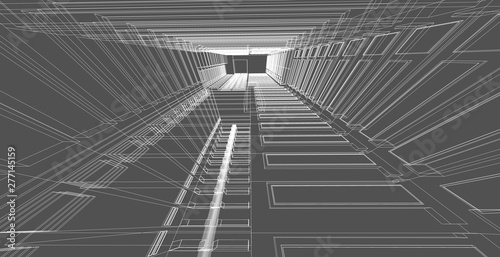 3D illustration architecture building perspective lines.