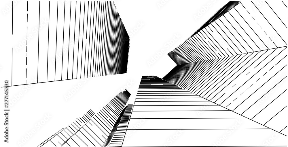 3D illustration architecture building perspective lines. 3D illustration architecture building perspective lines.