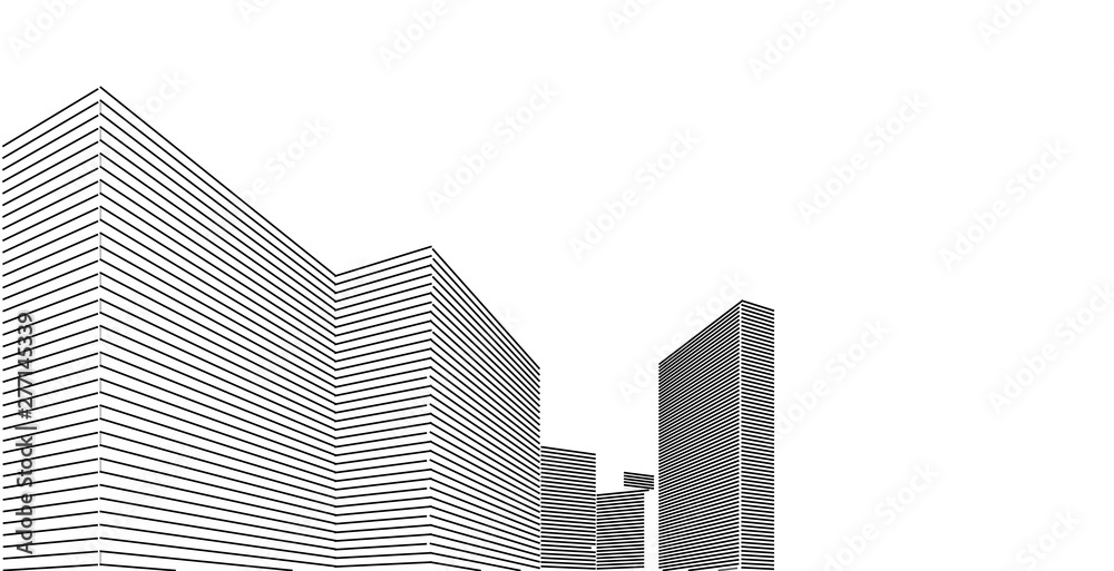 3D illustration architecture building perspective lines. 3D illustration architecture building perspective lines.