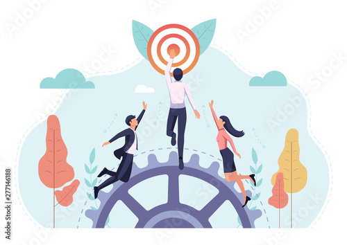 Business people race to reach the target first