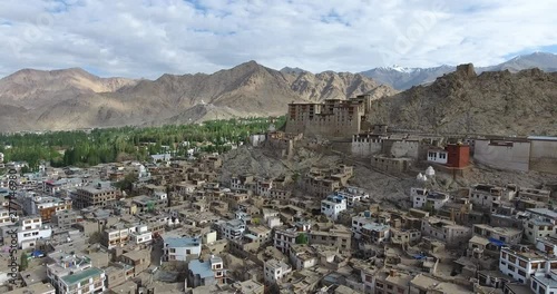 Leh Palace is a former royal palace overlooking the Ladakhi Himalayan town of Leh. A precursor to the Potala Palace in Lhasa, Tibet, the palace was built by King Sengge Namgyal in the 16th century. photo