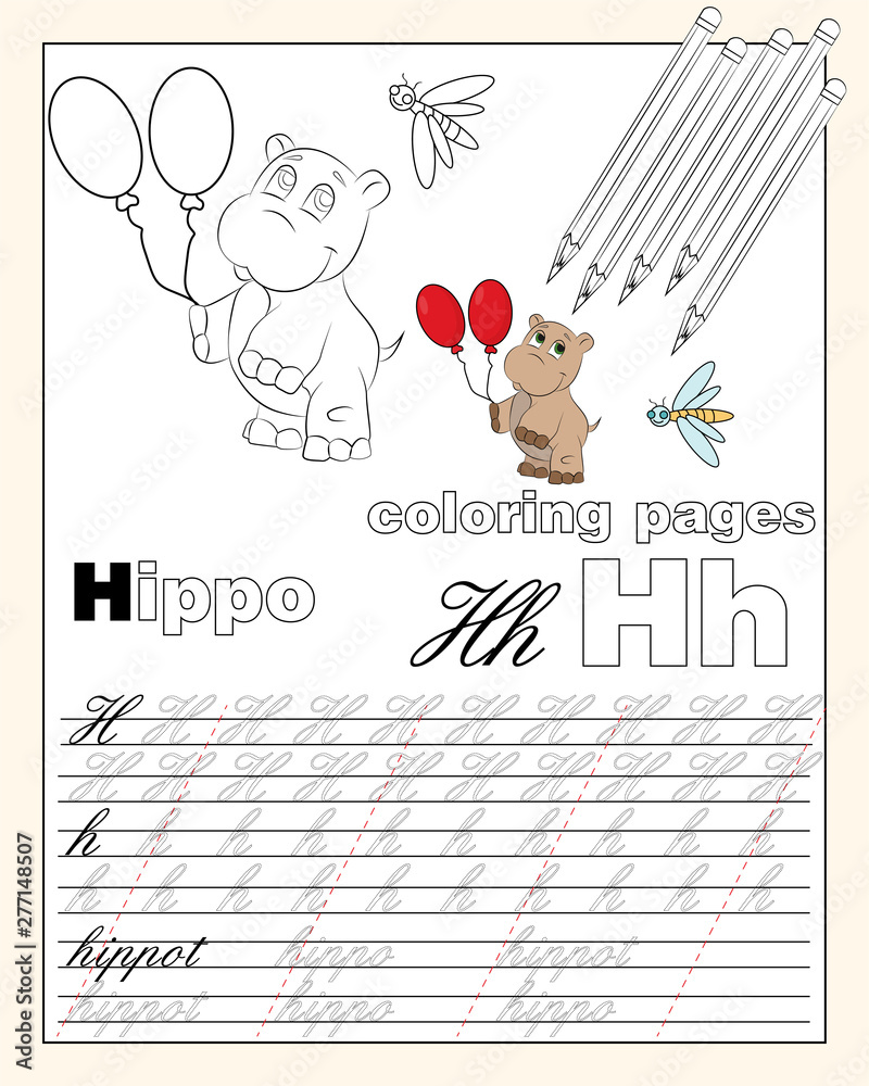 Obraz premium illustration_8_coloring pages of the English alphabet with animal drawings with a string for writing English letters