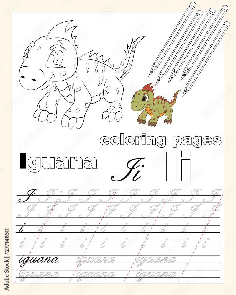 Fototapeta premium illustration_9_coloring pages of the English alphabet with animal drawings with a string for writing English letters