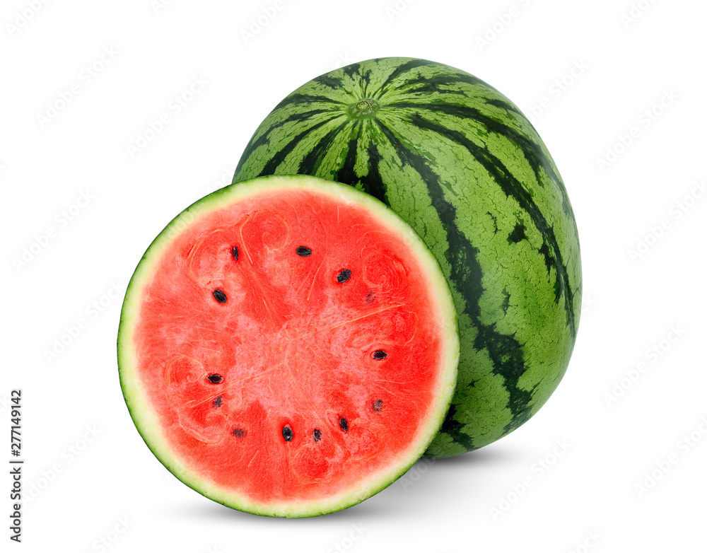 whole and half watermelon fruit isolated on white background whole and half watermelon fruit isolated on white background