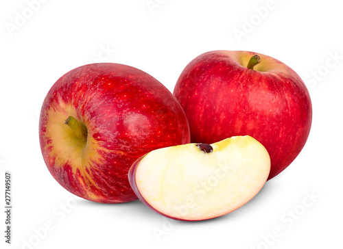 whole and slices fresh red apple isolated on white background