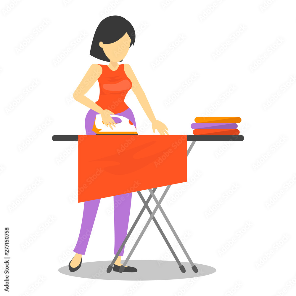 Woman ironing clothing. Housewife work at home