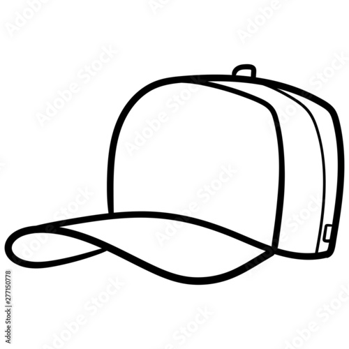 comic vector illustration of a hip hop baseball cap in black and white with no imprint for text layouts. outline, sketch, doodle, drawing.