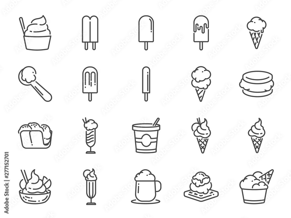 Vecteur Stock Ice cream line icon set. Included icons as sweet, cool,  frozen, soft cream, flavor, dairy and more. | Adobe Stock