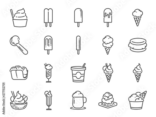 Ice cream line icon set. Included icons as sweet, cool, frozen, soft cream, flavor, dairy and more.