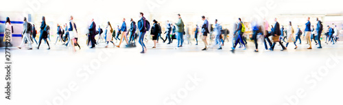 Obraz na plátně Beautiful motion blur of walking people in train station