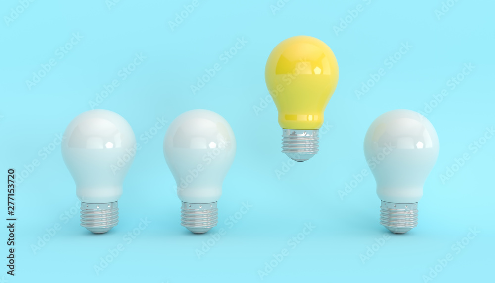 burning yellow light next to the lights off, 3d illustration burning yellow light next to the lights off, 3d illustration
