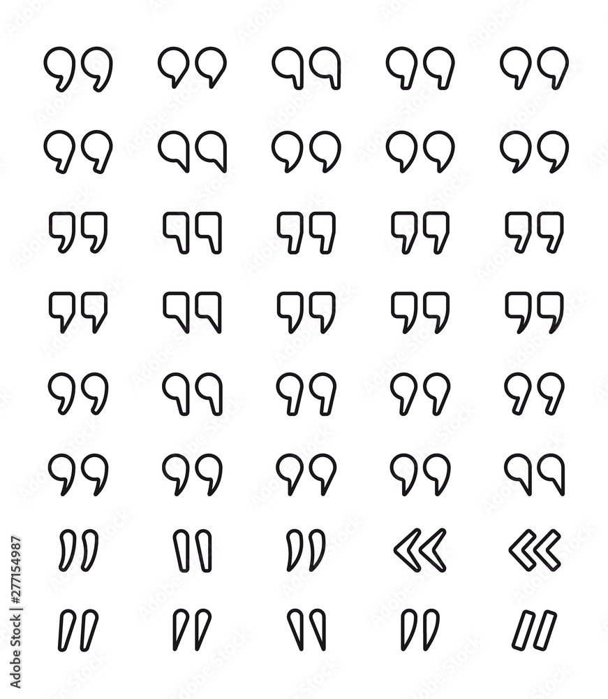 Quotes symbol set. Quotation mark signs in different styles. Citation comma icons isolated on white background