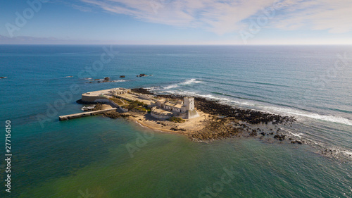 aerial View of the Castillo Sancti Petri on the Costa de la Luz in Andalusia photo