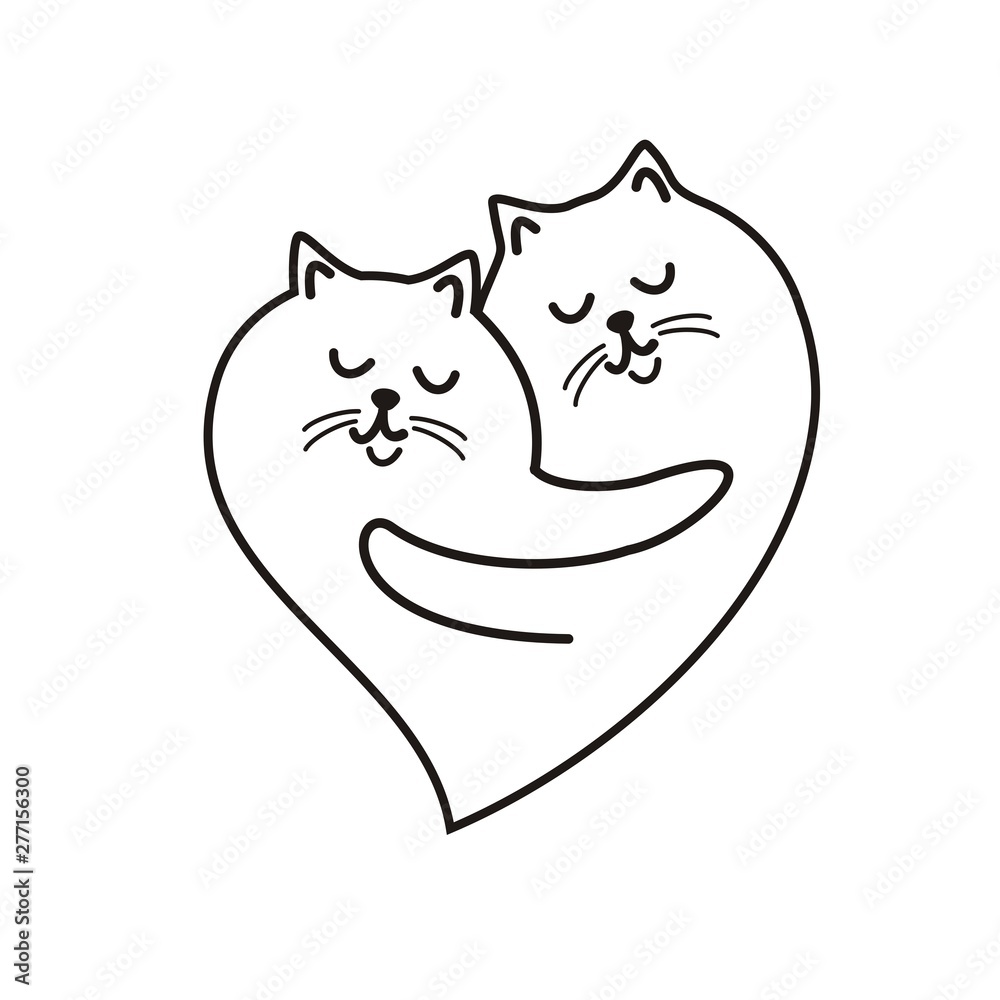 Two Cats With Heart Royalty Free SVG, Cliparts, Vectors, and Stock