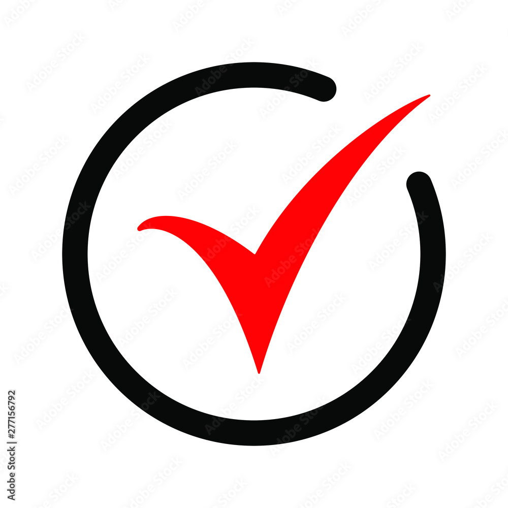 Red check icon. Checkmark vector. Approved symbol. Ok icon. Check button sign. Tick icon. Checkpoint. Best modern flat pictogram illustration sign for web and mobile apps design Red check icon. Checkmark vector. Approved symbol. Ok icon. Check button sign. Tick icon. Checkpoint. Best modern flat pictogram illustration sign for web and mobile apps design