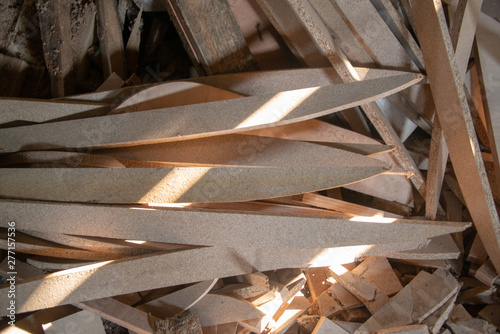 Taking photographs of wood plywood, used for making pellets