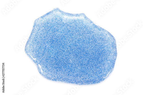 Blue slime isolated on white background. Shiny bright blue color slime texture surface background