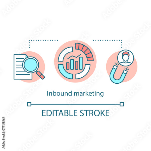 Inbound marketing concept icon. Digital marketing campaign idea thin line illustration. Content, social media. Customers attraction, display ads. Vector isolated outline drawing. Editable stroke