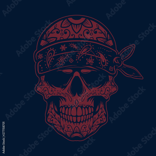 Mexican sugar skull in bandana. Design element for poster, t shirt, card, banner. Vector illustration