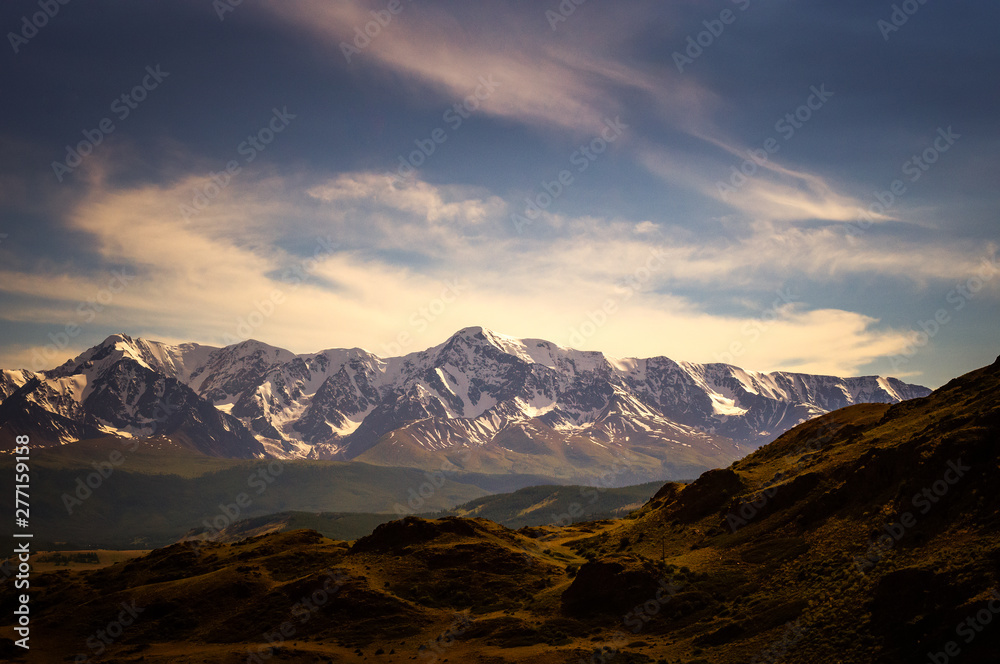panorama of Chui ridge, Russia, Altai, June