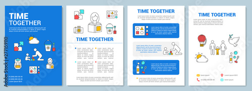 Time together brochure template layout. Kids games. Walk in park. Flyer, booklet, leaflet print design with linear illustrations. Vector page layouts for magazines, annual reports, advertising posters