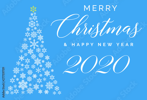 Merry Christmas and Happy New Year 2020 lettering template. Greeting card or invitation. Winter holidays related typograph