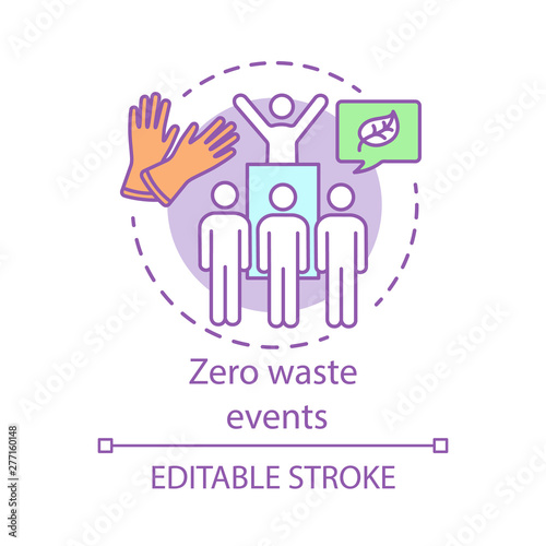 Zero waste events concept icon. Nature saving protest, earth protection, environmental meeting and activists idea thin line illustration. Vector isolated outline drawing. Editable stroke