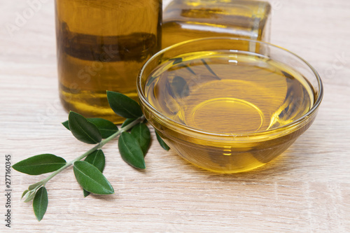 extra virgin olive oil in glass container